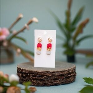 Elegant Pink and Gold Drop Earrings